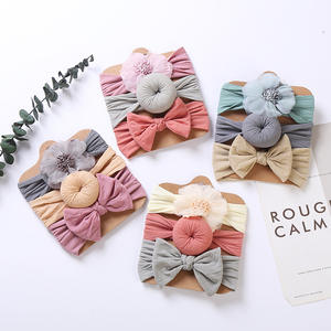 Solid Color Soft Nylon Elastic Baby <b>Bows</b> Headband Set Knotted <b>Newborn</b> Baby & Girl Hair Accessories - Product Image 3