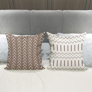 4 Pezzi Federe Quadrate in Lino <span class=keywords><strong>Marrone</strong></span> Chiaro con Motivo Geometrico Astratto, Adatte per Divano, Camera da Letto e Decorazione Domestica - Product Image 3