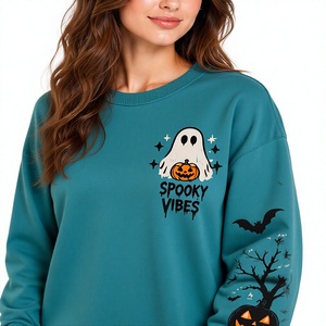 <b>Halloween</b> <b>Sweatshirt</b> Spooky Pumpkin Printed Front High Quality Oversized Crew Neck Long Sleeve Pullover Unisex Autumn Winter - Product Image 4