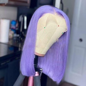 Peluca de <span class=keywords><strong>cabello</strong></span> humano sin pegamento, <span class=keywords><strong>color</strong></span> Bob, 100 virgen, púrpura, cutícula, transparente, con encaje frontal - Product Image 3