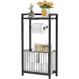 Porte-<span class=keywords><strong>papier</strong></span> hygiénique autoportant moderne avec double étagère de rangement Distributeur de rouleaux en métal pour salle de bain avec espace - Product Image 1