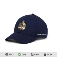 Gorra de Béisbol de 6 Paneles de Algodón Azul Marino de Lujo con Logotipo Personalizado, Gorra Deportiva para Hombre con Bordado Dorado 3D de Alta Calidad