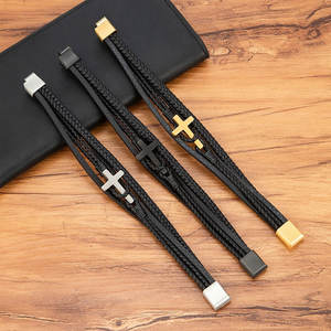 Pulsera y brazalete de oro para hombre de acero inoxidable 316L antideslustre, pulsera magnética cruzada apilable para hombre - Product Image 4