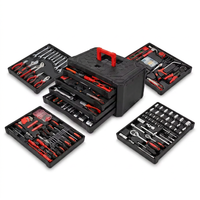 Juego de Herramientas Manuales RYNEX de 187 Piezas Cr-V con Carro de Aluminio con Ruedas, Kit de Herramientas Manuales Multinivel para Mecánicos, Taller y Reparaciones