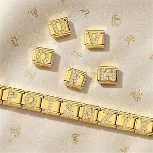 Bracciale <span class=keywords><strong>con</strong></span> Charm Personalizzabile Fai-da-Te, Placcato Oro <span class=keywords><strong>con</strong></span> Strass, in Acciaio Inossidabile, Gioielli di Moda per Donne - Product Image 6