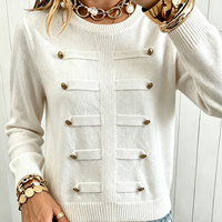Pull en tricot épais à col haut et manches longues pour femme, style français, boutons double boutonnage (personnalisable) 100% polyester