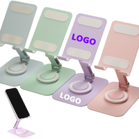 Support de téléphone portable en métal réglable en hauteur, pliable à 360°, avec logo personnalisé °   Support rotatif avec base antidérapante pour plusieurs appareils