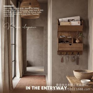 <b>Wall</b> <b>Mounted</b> Wood Key <b>Storage</b> Box With Drawer And Hooks For Home Entryway Organization - Product Image 5
