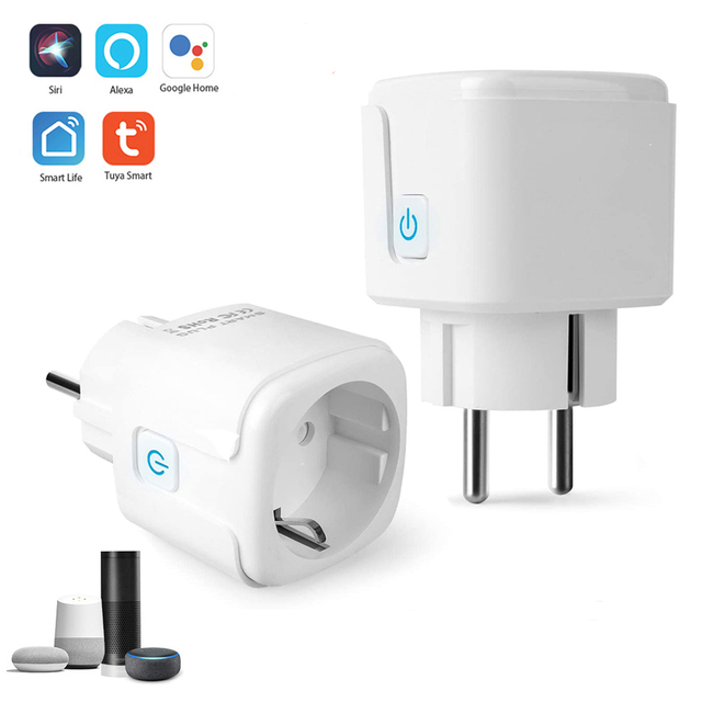 Tuya 16A 220V Wireless Wifi Smart Power Plug Energy Monitor EU Mini Wireless Wifi Smart Plug Socket With Alexa Voice Control