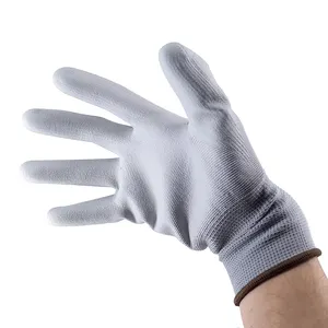 Factory Wholesale 13G Grey Nylon Finish Coated Work Safety Gloves Cheap Work Pu Gloves