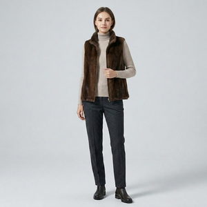 Gilet <span class=keywords><strong>in</strong></span> <span class=keywords><strong>Visone</strong></span> Marrone da Donna, Reversibile <span class=keywords><strong>in</strong></span> Vera Pelliccia e Lana, con Zip, Invernale, Lussuoso, Corto, Casual, Antivento, <span class=keywords><strong>in</strong></span> Poliestere - Product Image 3