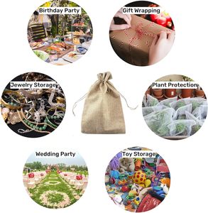 Sacchetti in Iuta Naturale con Coulisse, Sacchi in Tela Riutilizzabili con Stampa a Rilievo per Bomboniere Matrimonio, Artigianato Fai-da-te, Organizzazione Domestica, Colore Personalizzabile - Product Image 6
