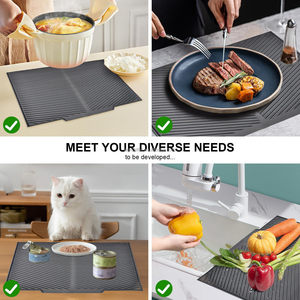 Tapis de séchage de vaisselle en silicone avec rebord de drainage intégré, tapis antidérapant et isolant thermique pour comptoir de cuisine - Product Image 5