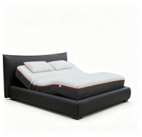 Base de Cama Moderna Tapizada en Cuero Genuino, con Plataforma de Láminas de Madera Sólida, Tamaño Queen/King, con Cabecera Alta, para el Hogar