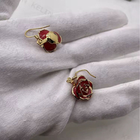 Großhandel Valentinstag Geschenke Metallhandwerk Vergoldete Natürliche Rote Echte Rosen-Ohrringe für Hochzeitsgeschenke Geschenkbox