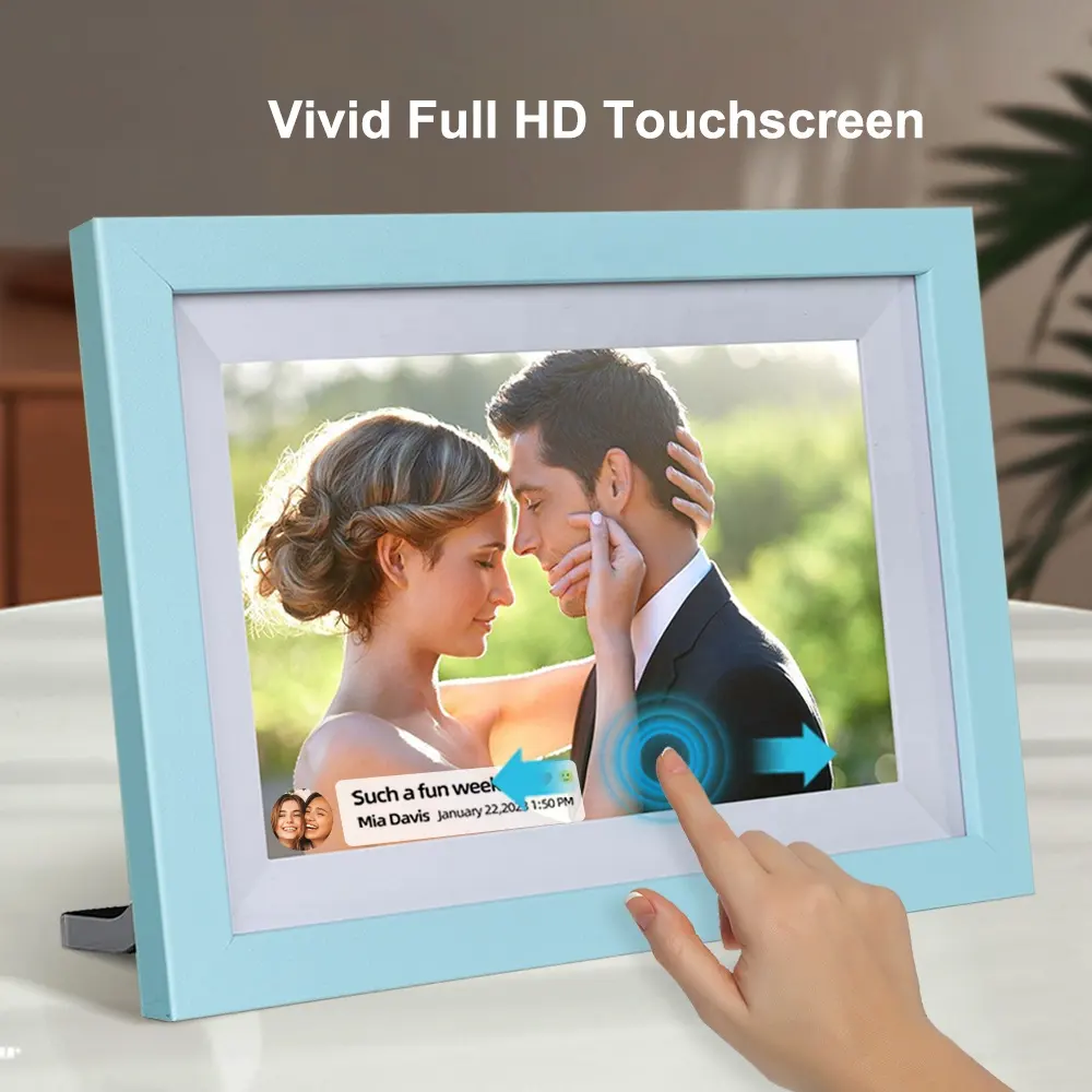 Moldura de madeira personalizada em massa para fotos, quadro LCD de 10 polegadas para fotos digitais, imagem em nuvem, vídeo para download