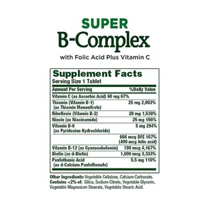 Super B Vitamin B Complex Tabletas de liberación sostenida Apoya el sistema nervioso, la función cerebral saludable Producción de energía
