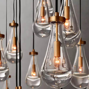 Lustre LED rétro en laiton de 72 pouces, grand lustre pour salon, hôtel, lustre en forme de goutte de pluie pour grand hall, lustre de luxe - Product Image 3