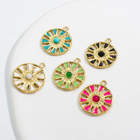 PVD Plaqué Or Émail Soleil Charme En Acier Inoxydable Fleur bijoux Accessoires Fabrication Rouge Vert Blanc Noir goutte d'huile Pendentif Rond