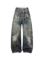 Jean en denim délavé coupe droite pour homme, style streetwear, brodé, orné, coupe ample, personnalisé, automne-été