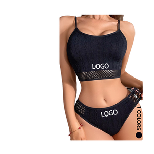 Conjunto de lencería de alta calidad para mujer: Sujetador tipo tanga sin costuras con soporte superior ajustable y acolchado, diseño sólido, sin aros y transpirable. - Product Image 1