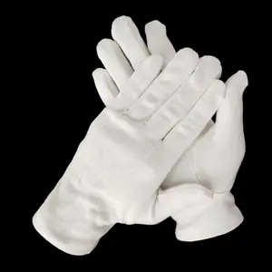 Großhandel atmungsaktiv 100% Baumwolle Weiß Zeremonielle Zeremonie Parade Honor Guard Abendkleid Handschuhe mit Druckknopf manschette