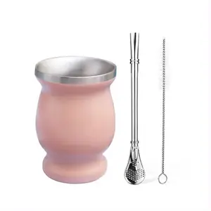 Nuovo prodotto 8oz acciaio inox birra caffè latte birra yerba mate zucca tazza con cannuccia Bombilla e BPA coperchio libero