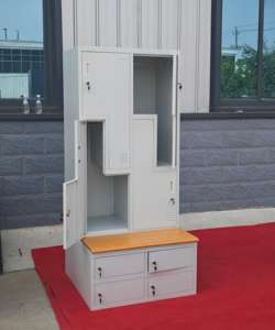 Casier métallique sur mesure en forme <span class=keywords><strong>de</strong></span> Z/L, armoire en acier à 4 portes avec banc et étagère pour vestiaire, bureau, <span class=keywords><strong>piscine</strong></span>, <span class=keywords><strong>salle</strong></span> <span class=keywords><strong>de</strong></span> <span class=keywords><strong>sport</strong></span>, dortoir - Product Image 4