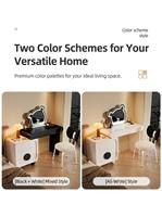 Ensemble de coiffeuse moderne de luxe blanc crème avec miroir LED en forme d'ours mignon, bureau de maquillage esthétique avec coffre de rangement à 2 tiroirs