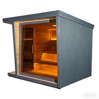 Cabine de sauna traditionnelle de luxe pour l'extérieur, sauna carré en bois massif avec porte en verre trempé