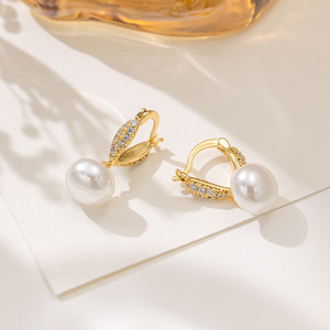 Pendientes de Aro con Perlas, Círculo Dorado, Joyería de Boda, Accesorios de Moda Elegantes para Mujer - Product Image 3