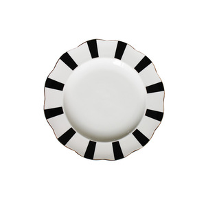 Plato de Desayuno Vintage Blanco y Negro, Plato de Cerámica con Borde Dorado, Plato con Diseño de Ondas y Rayas - Product Image 5