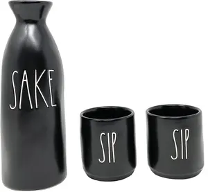 custom logo SAKE Pitcher SIP Cups Matte Black Ceramic Set stoneware glazed sake glass