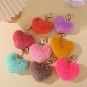 Faux Fur Keychain Fluffy Plush Heart Bag <b>Charm</b> Purse Handbag Pendant <b>Keyring</b> for Women - Product Image 6