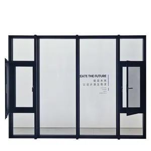 House Double Pane Glass Louvers Fixed Aluminum Casement Window With Black Color Sub Frame And Double Screen