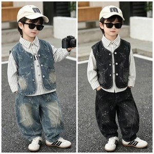 Completo in Denim a Tre Pezzi con Stampa Floreale, Outfit Autunnale Trendy e Carino per Bambino di <span class=keywords><strong>1</strong></span> <span class=keywords><strong>Anno</strong></span>, con Camicia a Righe e Pantaloni - Product Image 4