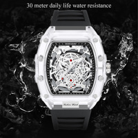 Montre à quartz squelette pour homme, cadran ajouré, boîtier transparent, bracelet en silicone, étanche, montre-bracelet sport décontractée