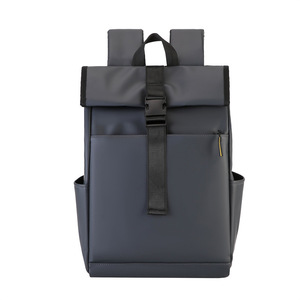 Laptop <b>Backpack</b> 15.6-Inch Large Capacity <b>Roll</b>-Top Flap Business Travel Unisex Shoulder Straps Solid Color Fall 2024 - Product Image 2