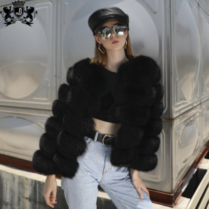 Janefur Giacca <span class=keywords><strong>Corta</strong></span> in Vera <span class=keywords><strong>Pelliccia</strong></span> di Volpe <span class=keywords><strong>Nera</strong></span> Premium per Donna, Alla Moda e Casual, 100% <span class=keywords><strong>Pelliccia</strong></span> - Product Image 5