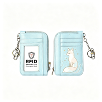 Dompet Kartu Mini Fashion Mutiara Berlapis PVC dengan Cetak Pola, Penutup Kancing PU RFID, Resleting, dan Gantungan Kunci untuk Wanita, Tersedia OEM