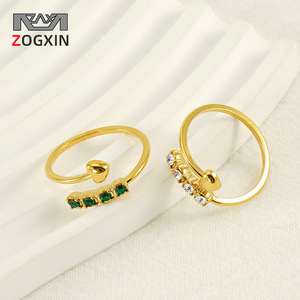 Zogxin Fashion <b>Ring</b> 18K Gold Plated Heart Shape Pave Setting Green White <b>Crystal</b> Open <b>Ring</b> For Women Gift - Product Image 1