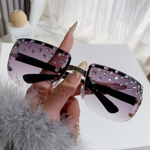 Y2K Punk Frameless Rhinestone <b>Sunglasses</b> Black UV400 PC Lens Women's Fashion Sunshades Type 3 Protection - Product Image 4