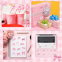 Lot de 500 autocollants adhésifs roses en forme de nœud de dessin animé, étiquettes de bénédiction adorables, fournitures de décoration pour emballages cadeaux de fêtes