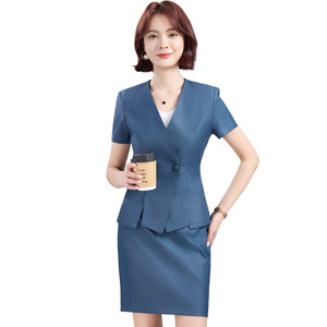 Women's Short Sleeve Professional Suit Set Slim Fit Business Commute Anti-Wrinkle Worsted Fabric YR6806 - Product Image 5