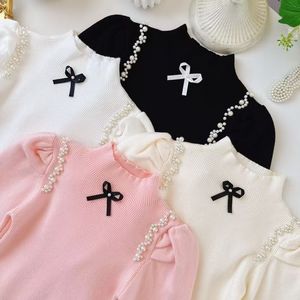 <span class=keywords><strong>Pull</strong></span> de base d'hiver pour filles - Haut tricoté élégant à col en dentelle de couleur unie pour petites filles - Product Image 1
