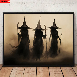 Nuovo arrivo decorazione della parete di Halloween zucca <span class=keywords><strong>casa</strong></span> stregata strega stampa su tela festiva di Halloween - Product Image 2