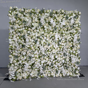 ผนังดอกไม้สีเขียว8*8ฟุตม้วนเป็นดอกไม้สีขาวผนังการจัดดอกไม้ฉากหลังด้วยดอกกล้วยไม้สีขาว - Product Image 5