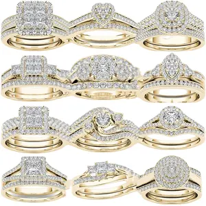Wedding Rings Female Engagement Ring Accessories Square Zircon Heart Elegant for Women Wholesale Fashion Jewelry Golden Color
