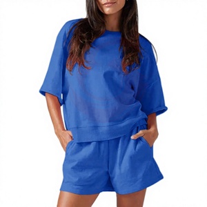 Custom Women T Shirt and Shorts Set Summer Casual Two Piece Outfit Cotton Fitness Wear Sportswear Set for Women OEM Services - Product Image 1