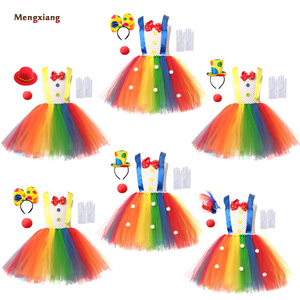 Costume de clown d'Halloween, tutu arc-en-ciel, costume de clown amusant pour filles, tenue de <span class=keywords><strong>blague</strong></span> de carnaval avec collier, bandeau, nez, gants, 2-10 <span class=keywords><strong>ans</strong></span> - Product Image 1
